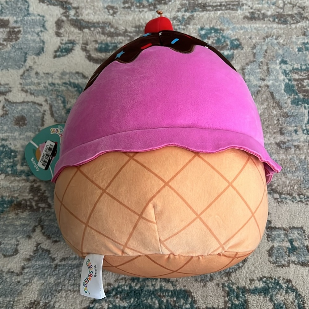 Squishmallows 11" Medium Pink Ice Cream Sundae with Blue Star Bowtie Plush - Picture 7 of 7